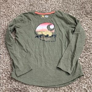 Carhartt Olive Green Kids Long Sleeve Tee with Graphic